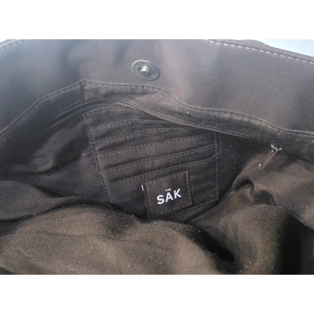 The Sak Red Woven Tote Bag Brown Faux Leather Trim Large‎ Shoulder Bag Pocket
